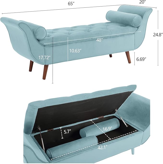 Modern Ottoman Bench with Storage, Upholstered Footstool for Bedroom Living Room Hallway, Bedside Pouf Toy Storage Ottoman Footrest, Versatile Storage Chest Bench Seat,BlueMulti-Velvet