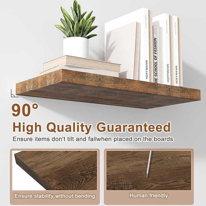 Large Floating Shelves for Wall 1 Pack Deep Floating Shelves No Drilling Accessories Included Deep Wall Shelves for Living Room Kitchen Farmhouse 48" W x 12" D x 1.2" H Rustic Brown
