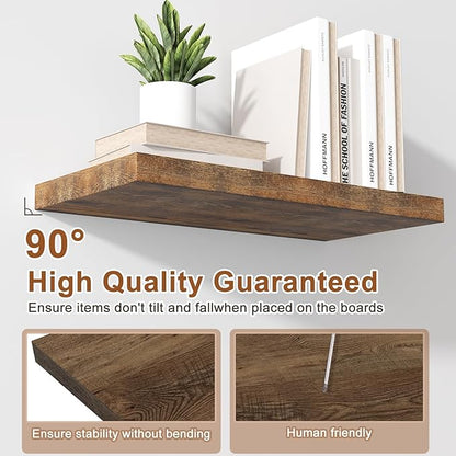 40 Inch Rustic Floating Shelf 1 Pack Large Floating Shelves for Wall No Drilling Accessories Included Deep Wall Shelves for Living Room Kitchen Farmhouse 40" W x 12" D x 1.2" Rustic Brown
