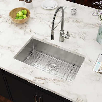 28 Inch Undermount Kitchen Sink 28x18 Stainless Steel Single Bowl Kitchen Sinks 16 Gauge Under Counter Round Corner Handmade Sinks Basin, 28x18x9 Inch