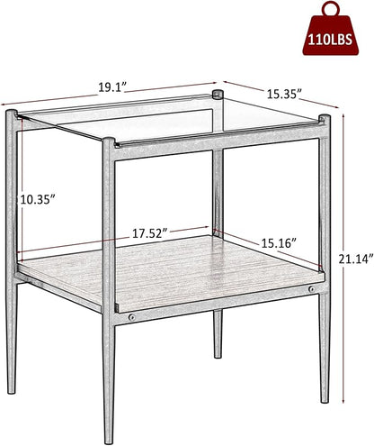 Set of 2 Glass End Table, 2-Layer Glass Living Room Table, Modern Tea Table Side Tables for Home Office Furniture