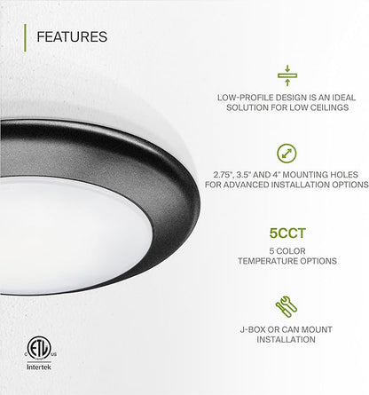 ASD 6 Pack LED Disk Lights 6 Inch, 15W 5CCT 2700K-5000K 1245LM CRI90+, Dimmable Flush Mount Ceiling Light Fixture, Low Profile Surface Mount Disc Lights, Junction Box or Recessed Can Install, ETL