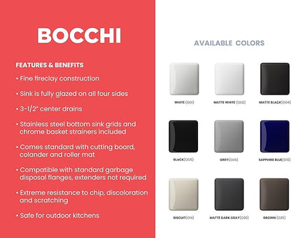 BOCCHI Contempo Workstation Apron Front Step Rim Fireclay 27 in. Single Bowl Kitchen Sink with Accessories in Matte White