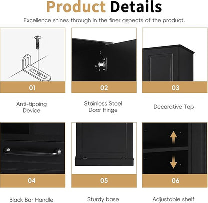 68" Tall Bathroom Storage Cabinet with Two Doors and Laundry Hamper for Home Display Organizer, Adjustable Shelf, Gray