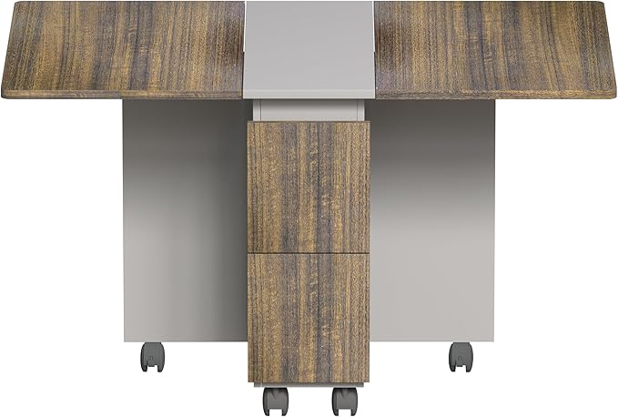5 Pieces Folding Extendable Dining Table Set with 4 Chair Stool, 55 Inches Drop Leaf Wood Kitchen Dining Room Table Set with Storage and Wheels for Small Space, Grey Brown