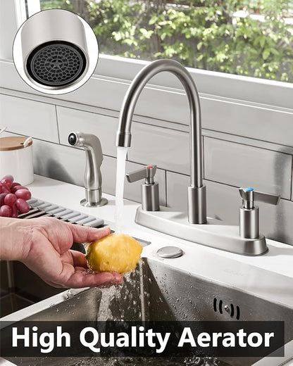 Kitchen Faucet with Sprayer 2 Handle Kitchen Sink Faucets 8 Inch Centerset 3 Hole with Supply Lines Brushed Nickel