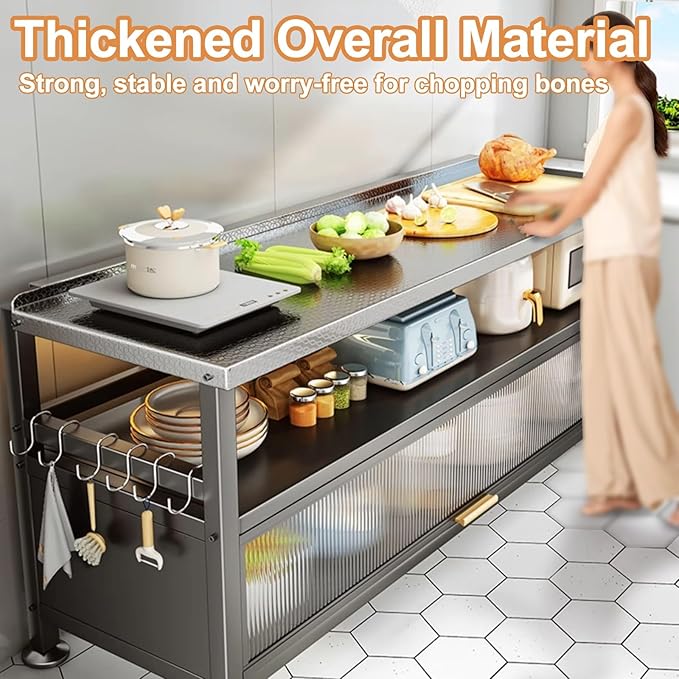 Metal Table Prep Table, with Flip Door, Kitchen Island with Storage, Household Use Kitchen Work Table, for Garage, Home, Warehouse, and Kitchen (Size : 88x43x80cm/35x17x31in)