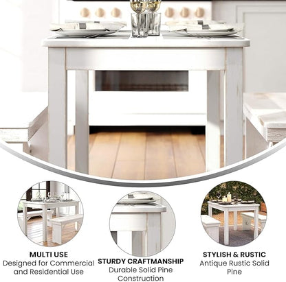 Flash Furniture HERCULES Series 46" x 30" Rectangular Antique Rustic White Solid Pine Farm Dining Table