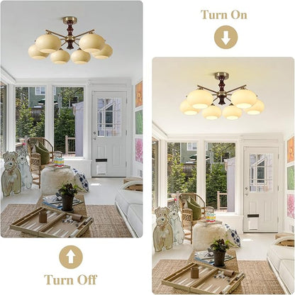 KCO Lighting Vintage Kitchen Flush Mount Ceiling Light 3 Globe Light Fixture Farmhouse Wood Sputnik Chandelier Brass Gold Hallway Ceiling Light Fixtures