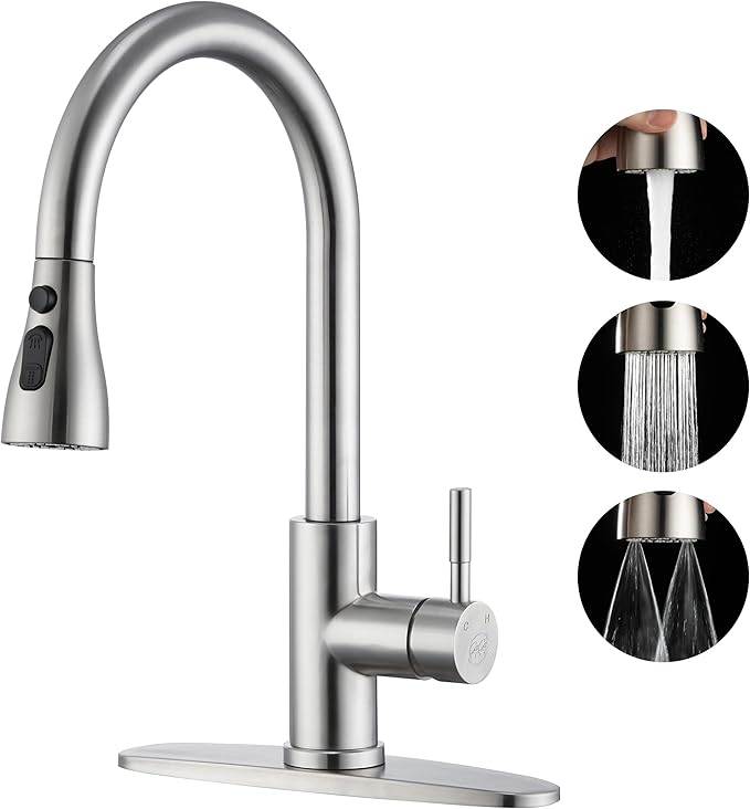 GAGALIFE Kitchen Faucets with Pull Down Sprayer - High Pressure Blade Spray Kitchen Sink Faucet, Brushed Nickel High Arc Single Handle Stainless Steel Classic Pull Out Spray Kitchen Faucet 1 or 3 Hole
