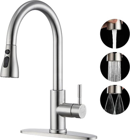 GAGALIFE Kitchen Faucets with Pull Down Sprayer - High Pressure Blade Spray Kitchen Sink Faucet, Brushed Nickel High Arc Single Handle Stainless Steel Classic Pull Out Spray Kitchen Faucet 1 or 3 Hole