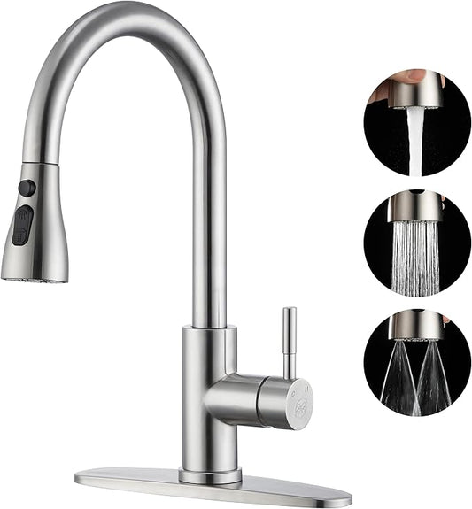GAGALIFE Kitchen Faucets with Pull Down Sprayer - High Pressure Blade Spray Kitchen Sink Faucet, Brushed Nickel High Arc Single Handle Stainless Steel Classic Pull Out Spray Kitchen Faucet 1 or 3 Hole