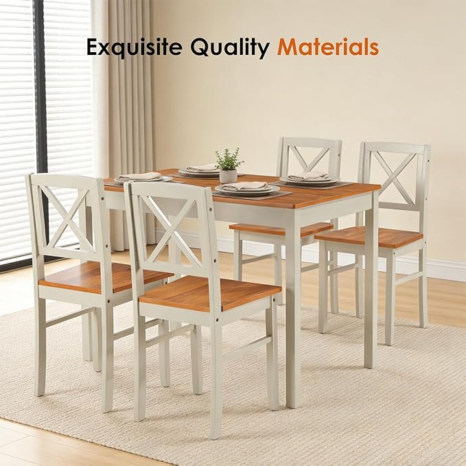 Majnesvon 5 Piece Dining Table Set for 4, Farmhouse Kitchen Table Set with Chairs, Wood Dining Table Chair for Kitchen, Restaurant, Apartment (Grey+Brown)