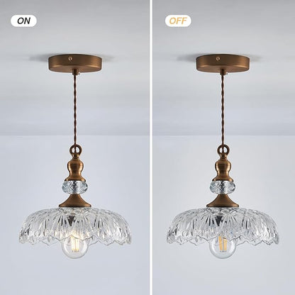 CVKASH Vintage Glass Pendant Light Fixture 2-Pack Brass Modern Adjustable Chandelier Farmhouse Hanging Ceiling Light for Hallway Porch Kitchen Bedroom Coffee Shop Dining Room