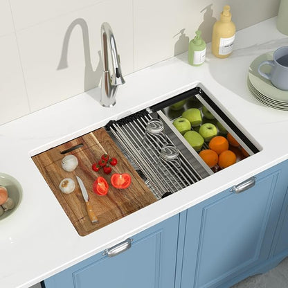 28 Undermount Kitchen Sink 28x18 Workstation Undermount Sink Stainless Steel 16 Gauge 8 In Deep Single Bowl Under Counter with Accessories
