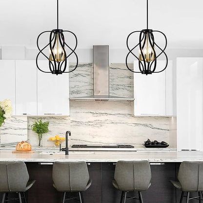 Black and Gold Chandelier Light Fixture, 18" Modern Farmhouse Industrial Chandelier, 4-Light Sphere Geometric Hanging Pendant Light Fixture for Dining Room Entryway Hallway Living Room Kitchen Island