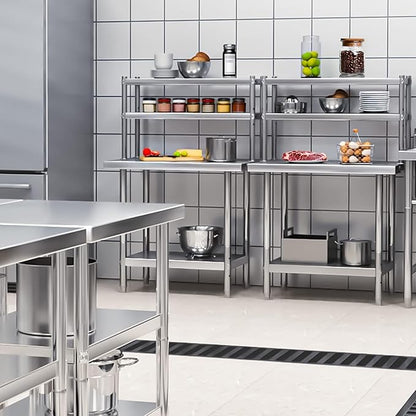 YITAHOME NSF Stainless Steel Work Table With Overshelves, 30" X 24" With 30" X 12" Shelf, Metal Prep Table for Home Kitchen Restaurant Garage Warehouse