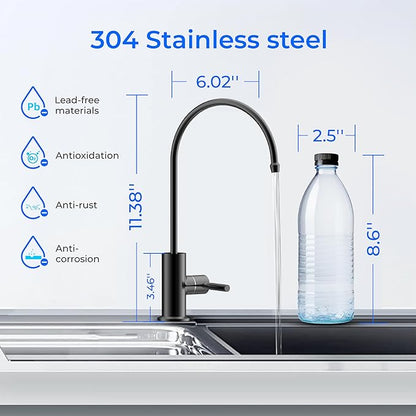 Waterdrop G2FCT-BLK Drinking Water Faucet, Reverse Osmosis Faucet, Water Filter Faucet for Kitchen Bar Sink, Single Handle, Easy to Install, Lead-Free, Stainless Steel, Black