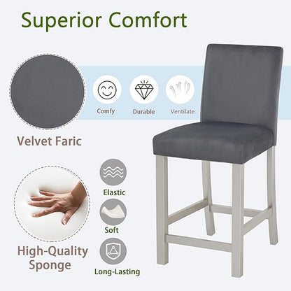 Counter Height Chairs for 4: 330 LBS Solid Wood Barstools - Ergonomic High Back Support for Kitchen Island & Dining Room - Silver Grey Upholstered Set