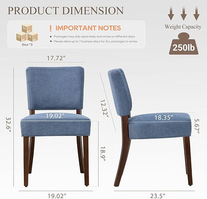 COLAMY Mid Century Modern Dining Chairs Set of 6, Upholstered Kitchen Chairs with Back, Farmhouse Fabric Side Dining Room Chairs with Wood Legs for Dining Room Kitchen Restaurant, Blue