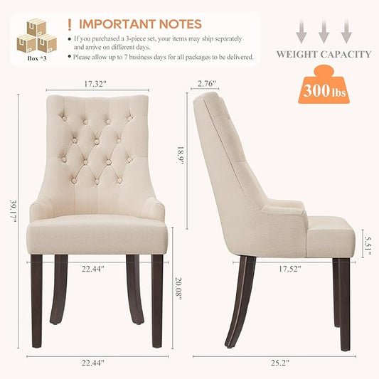 COLAMY Fabric Side Dining Chairs Set of 6, Wingback Upholstered Dining Room Chairs with Tufted Button, Living Room Chairs for Home Kitchen, Beige