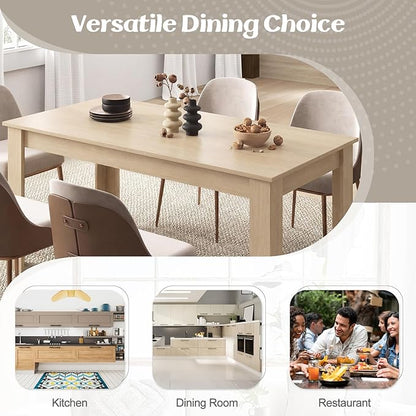 Giantex Dining Table for 4-6, 63" L Large Farmhouse Kitchen Table, Wooden Rectangular Dinner Table for Living Dining Room, Home Office, Dinette, 330LBS Capacity, Natural