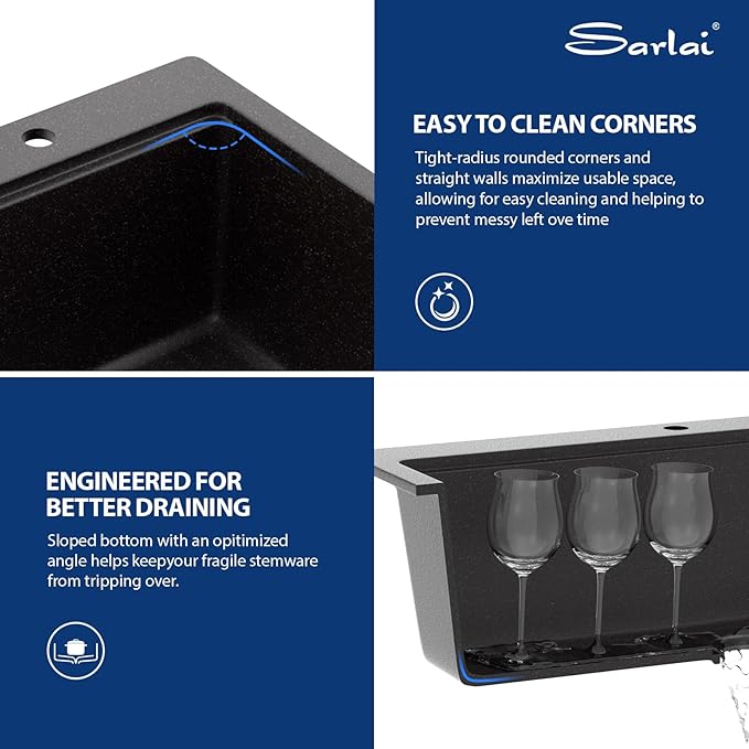 Sarlai Granite Composite Kitchen Sink - 33"x22" Drop In Kitchen Sink Matte Black Ledge 33 Inch Workstation Granite Quartz Composite Top-Mount Single Bowl Sinks Basin with Accessories