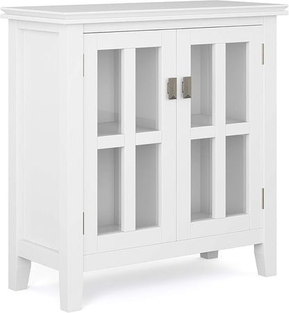 SIMPLIHOME Artisan Storage Cabinet - 30 inch Wide Solid Wood Low Storage Cabinet in White, Contemporary Accent Cabinet for Living Room or Dining Room with Glass Doors and Adjustable Shelves