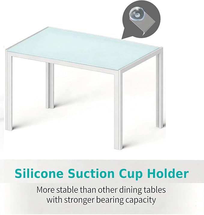 Gizoon 5 Piece Glass Dining Table Set, Kitchen and Chairs for 4, PU Leather Modern Room Sets for Home, Kitchen, Living Room