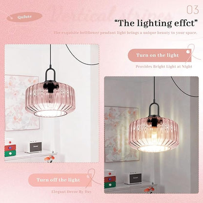 Modern Plug in Pendant Light Fixture Large Glass Hanging Lamp Pink Globe Shade Hanging Light Plug in Cord Mid Century Modern Pendant Lighting with 14.7 ft Cord for Kitchen Living Room