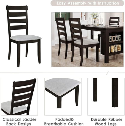 Farmhouse Wood Dining Table Set, Kitchen Table Set for 4, Kitchen Island Set with 2 Tier Storage Shelves Compact Kitchen Dining Room Set with 4 Padded Dining Chairs, for Dining Room, Kitchen