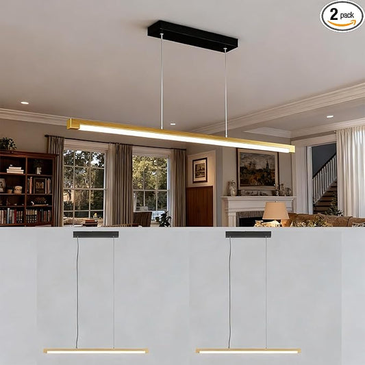 2 Pack 54" Linear Pendant Light Aluminum, 40W Gold Dimmable Kitchen Island Lighting with Remote App Control, Adjustable CCT (3000K-6000K), Modern Chandelier for Home Office Dining Room Study