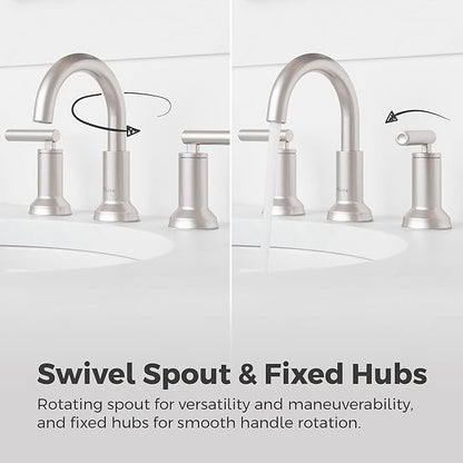 Pfister Capistrano Widespread Bathroom Sink Faucet 8 in 3 Hole 2 Handle Brushed Nickel Vanity Faucet with Push & Seal Drain NSF Certified TiteSeal Mount LF049CSOGS
