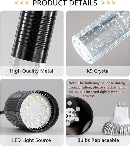 3-Lights Pendants Light for Kitchen Island Chandeliers Dining Room Pendant Lighting Fixture Bubble Crystal Ceiling Hanging Lights Bedroom Island Kitchen 6000K White Light Fixtures Black