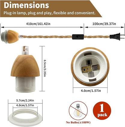 Rustic Plug in Pendant Lighting, 16.7FT Pendant Light Cord Kit, Farmhouse Hanging Lights with Plug in Cord, Vintage Hemp Rope Pendant Light Fixtures, E26 E27 Light Socket, for Kitchen Island