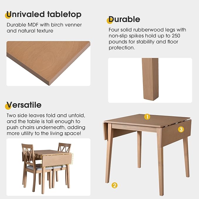 Ball & Cast 2945" Extendable Modern Farmhouse Dining Room Table, Wooden Folding Table with Drop Leaf & Wood Legs, Space-Saving Foldable Dinner Table for Small Place, Natural