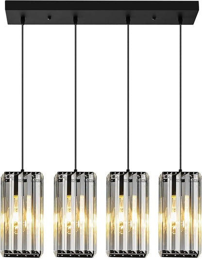 Modern Pendant Light Black Rectangle Pendant Lighting Mini Crystal Chandeliers Adjustable Pendant Light Fixture for Kitchen Island Dinning Room Living Room Corridor Bedroom(Black 4-Light)