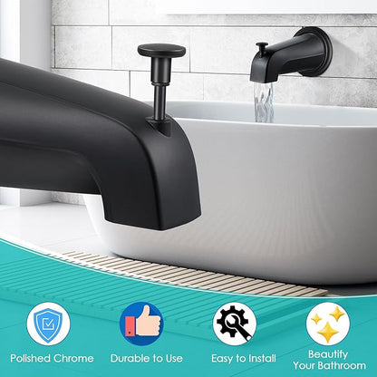 Universal Bathroom Tub Spout with Metal Tub Spout Cover Ring, 5 1/4 Inches Reach Wall Front Mount Faucet with Shower Diverter 1/2" IPS Inside Thread(Matte Black)