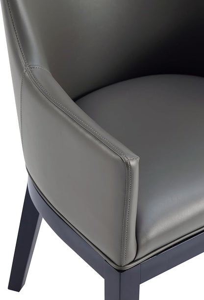 Manhattan Comfort Gansevoort Modern Faux Leather Dining Chair with Arms, Leatherette Upholstery on Solid Beech Wood Frame, Accent Furniture for Kitchen Table or Office, Set of 2, Pebble Grey