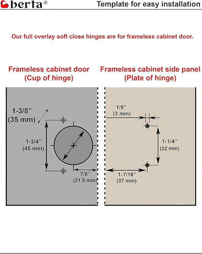Berta 10-Pack Full Overlay Frameless Soft-Close European Hinges, 110° 3D Adjustable, Clip-On Concealed Kitchen Cabinet Door Hinges with Screws - Ideal for Modern Cabinets
