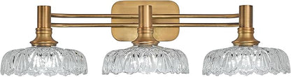 3-Light Bathroom Vanity Light Fixtures Vintage Brass Wall Light Fixtures Vanity Lights Over Mirror for Bedroom Living Room Bathroom