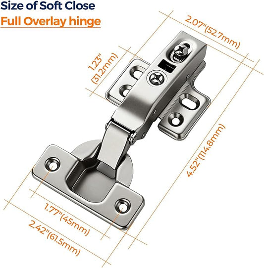 Ravinte 2 Pack 1 Pairs European Kitchen Cabinet Hinges Soft Close Full Overlay Cabinet Door Hinges Heavy-Duty Frameless Adjustable Concealed Cabinet Cup Hinge