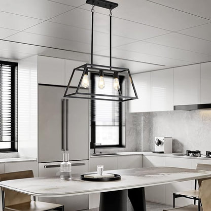 Kitchen Lighting Fixtures Ceiling Hanging Modern Linear Hanging Matte Black 3-Light Industrial Pendant Lighting for Kitchen Island