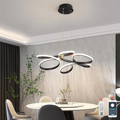 23 inch Modern Chandelier for Dining Room, Kitchen Chandelier & Entryway, Dimmable LED Pendant Light with Adjustable Height, 32W for Hallway, Living Room, Bedroom (Black M)