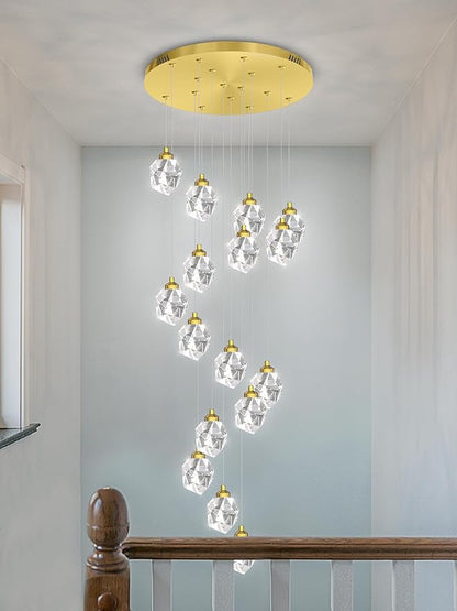 16-Lights Gold Long Spiral Staircase Crystal Chandelier 130 inch Foyer Entrance High Ceiling Chandelier Lighting LED Dimmable 3000-6000K
