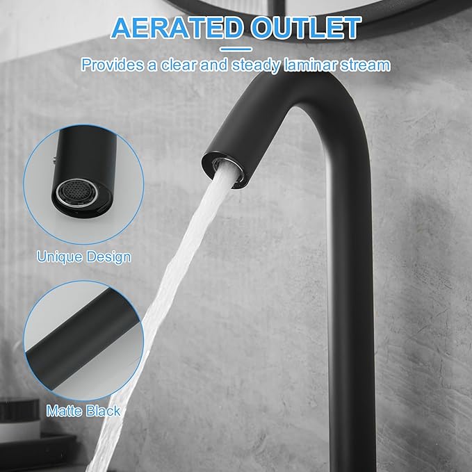 BWE Touchless Bathroom Sink Faucet, Black Automatic Motion Sensor Faucet,Hand-Free Electric Smart Commercial Sink Faucet,with Hole Cover Plate and Control Box,Battery or Plug-in Powered