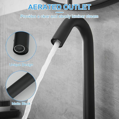 BWE Touchless Bathroom Sink Faucet, Black Automatic Motion Sensor Faucet,Hand-Free Electric Smart Commercial Sink Faucet,with Hole Cover Plate and Control Box,Battery or Plug-in Powered
