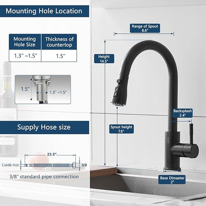 GIMILI Matte Black Touchless Kitchen Faucet with Pull Down Sprayer Motion Sensor Hands-Free Smart Activated Sink Faucet