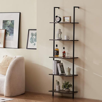 VEVOR Industrial Square Pipe Shelf, 5 Tier 17.3x11.8in, Wall-Mount Floating Rustic Wood Shelves Bracket Display Bookshelf,Storage Rack Sundries Holder for Kitchen Bedroom Bathroom Living Room, Black