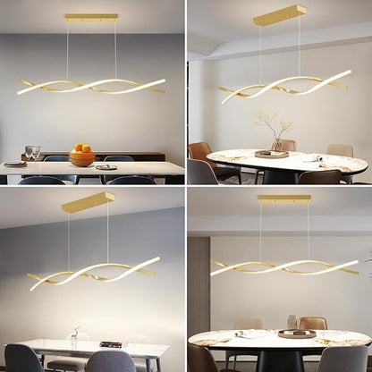 Modern LED Ceiling Pendant Light, 39IN Gold Modern Chandelier with Remote Control 3000k-6500K Adjustable Color Temperature, Aluminum Island Lighting Lamp for Dining Room, Living Room, Island